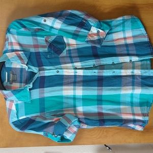 Natural Reflection button down plaid top 100% cotton